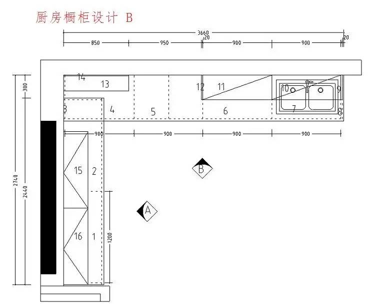 5套教科书级厨房装修规范尺寸 不挑户型家装CAD厨房橱柜设计图纸