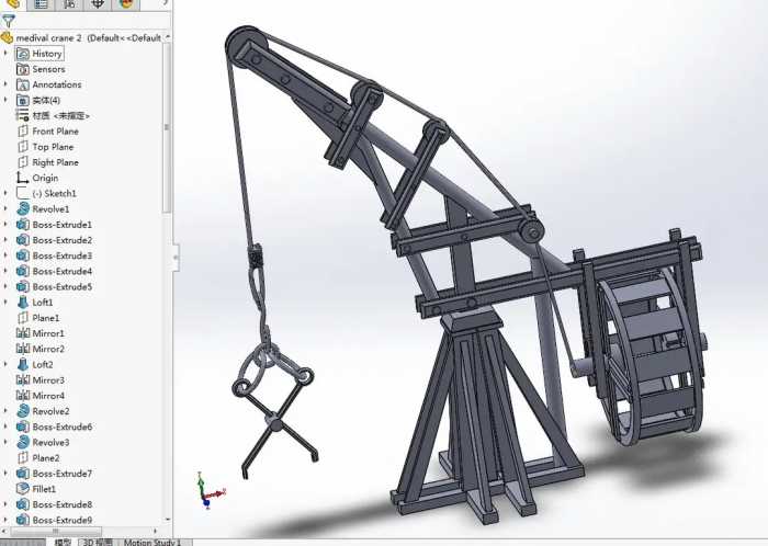 欧洲中世纪的起重机结构模型3D图纸 Solidworks设计