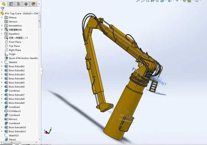 拖船船舶起重机吊机3D图纸 Solidworks设计 附STP