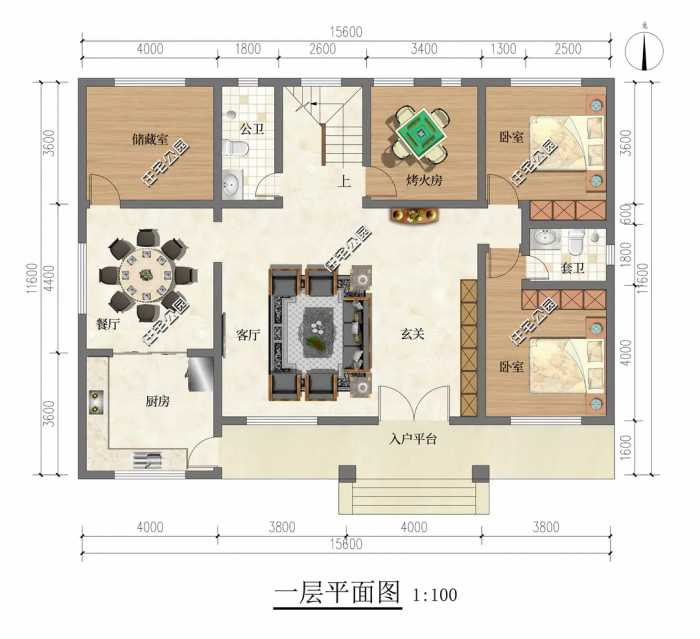 开放式客厅 阳光房 双开门厨房，15×11米二层欧式别墅