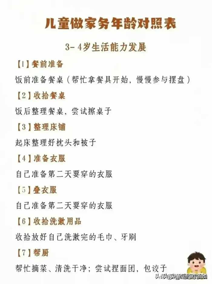 惯子如杀子！人民日报推荐，儿童家务年龄对照表！值得收藏