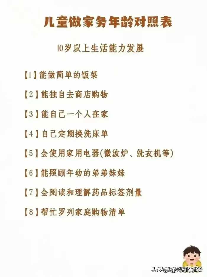 惯子如杀子！人民日报推荐，儿童家务年龄对照表！值得收藏