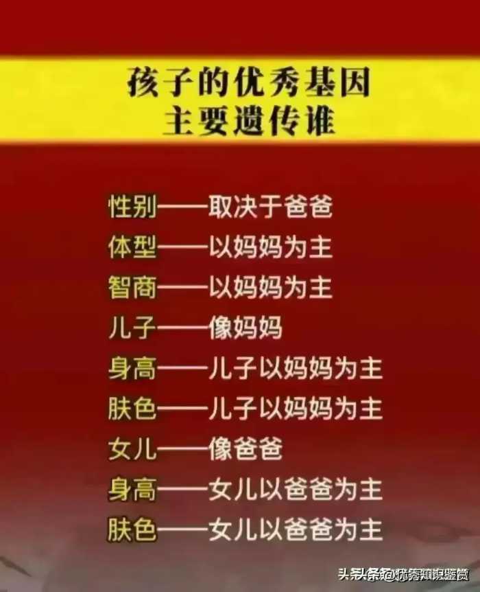 孩子的优秀基因主要遗传谁，不知道的收藏起来看看，涨知识了。