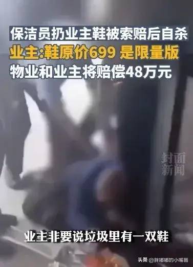 网传保洁扔699元限量鞋，被业主索赔一万元，保洁自杀身亡引热议